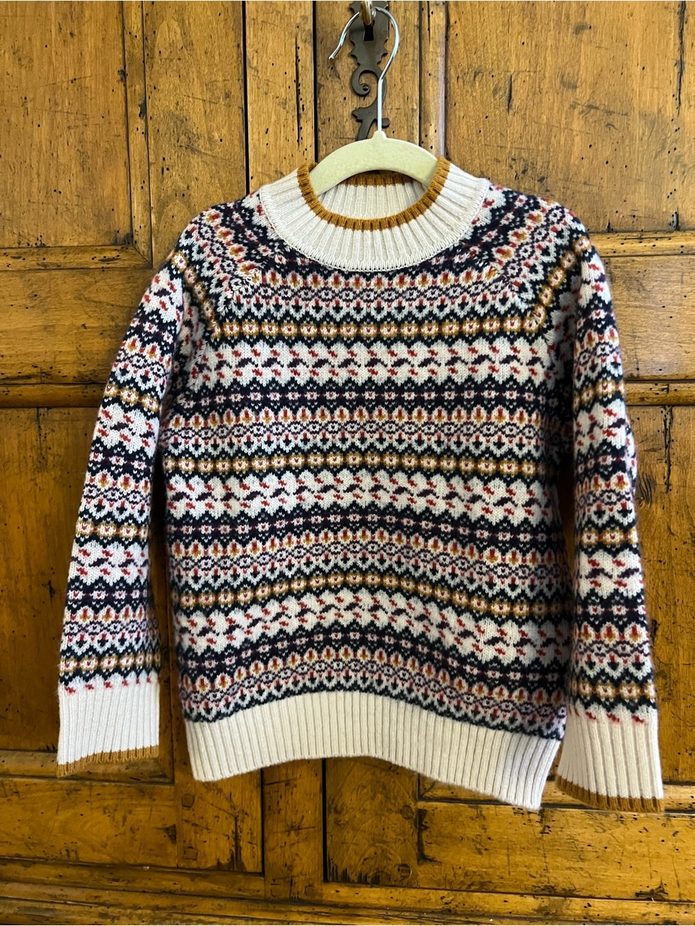 Kids Wool Fair Isle Knit Sweater in Cream, Navy & Mustard - 4/5Y
